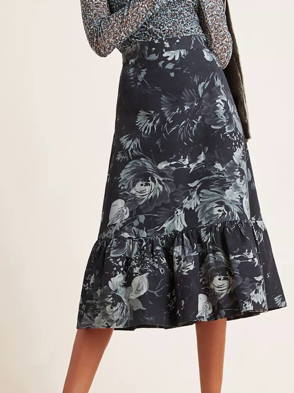 Tracy Reese Hope for flowers, Edita, black & white floral, flounced midi skirt 8